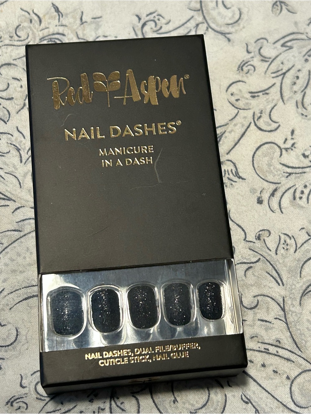 Red Aspen Nail Dashes Rylan’s Resolution Short Square Black Glitter NIB